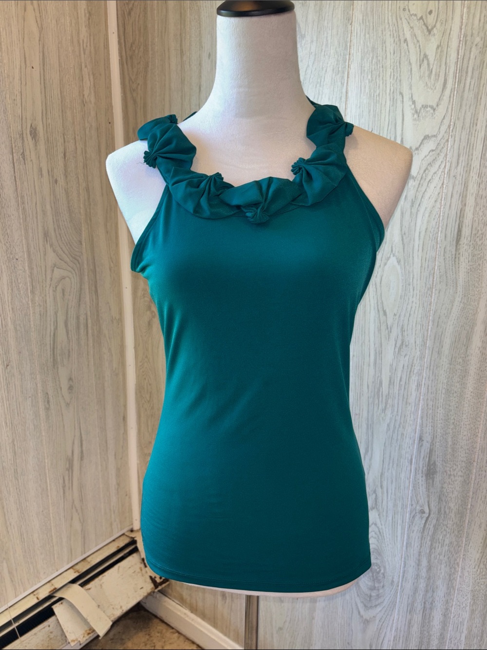 The Limited Teal Ruffle Halter Tank Top